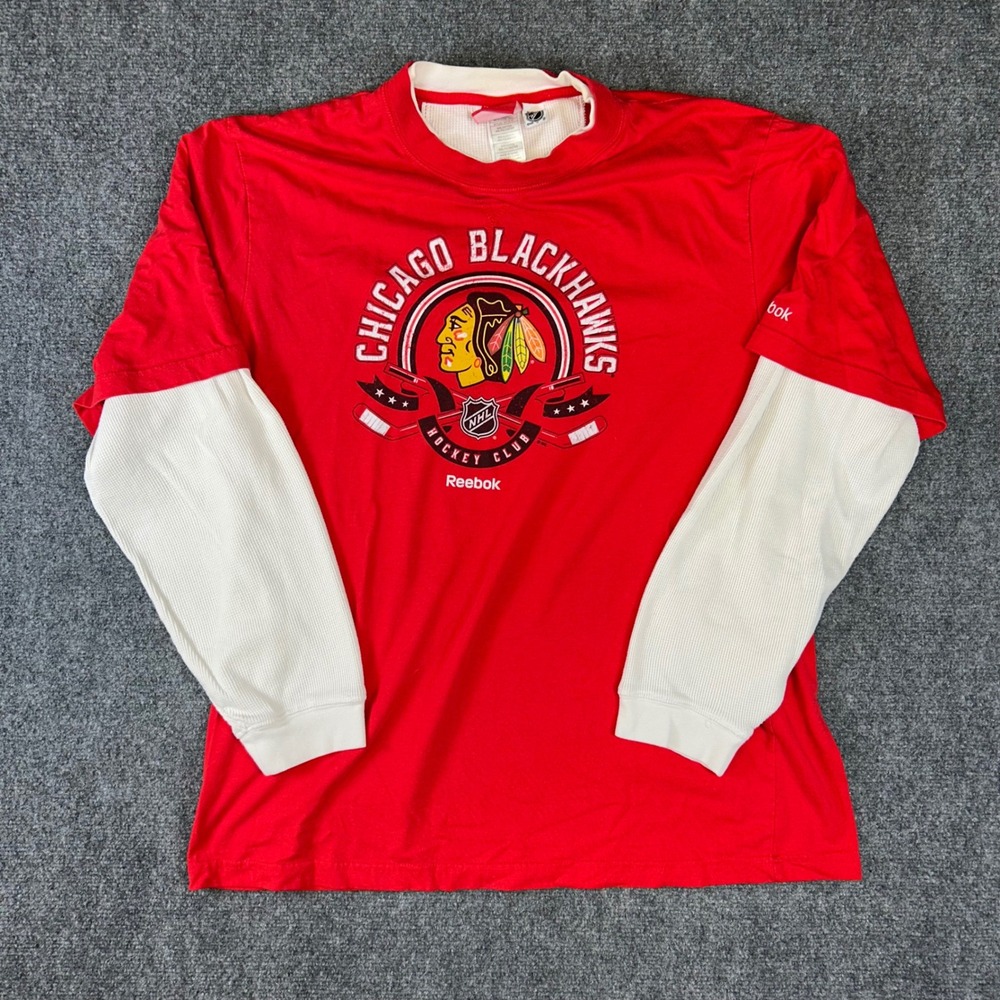 Reebok Chicago Blackhawks NHL Layered Thermal Long Sleeve Shirt Red Mens XL
